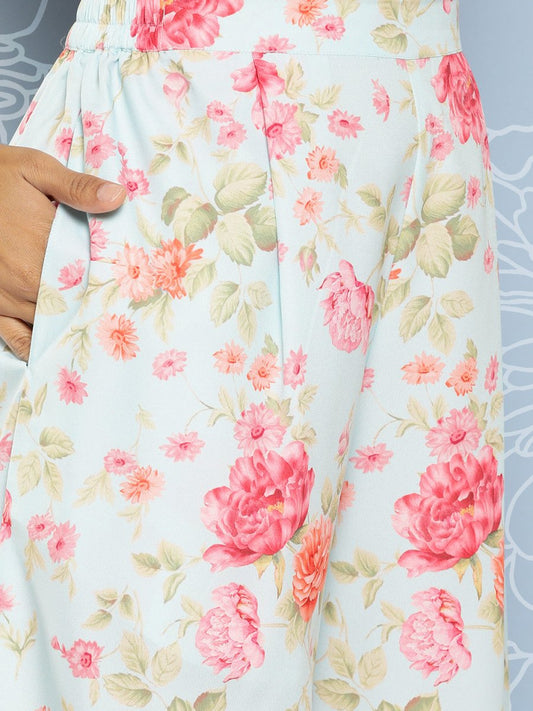 Ahalyaa Women Printed Longline Top With Palazzos | Swadesiicart