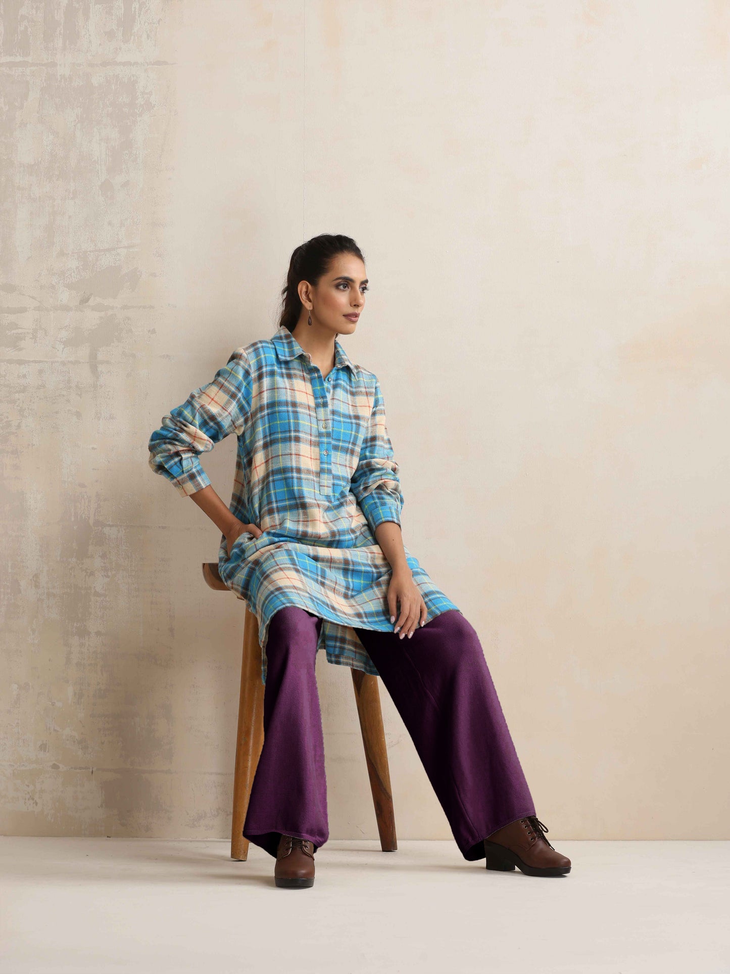 trueBrowns Purple Woollen Flared Pants | Swadesiicart