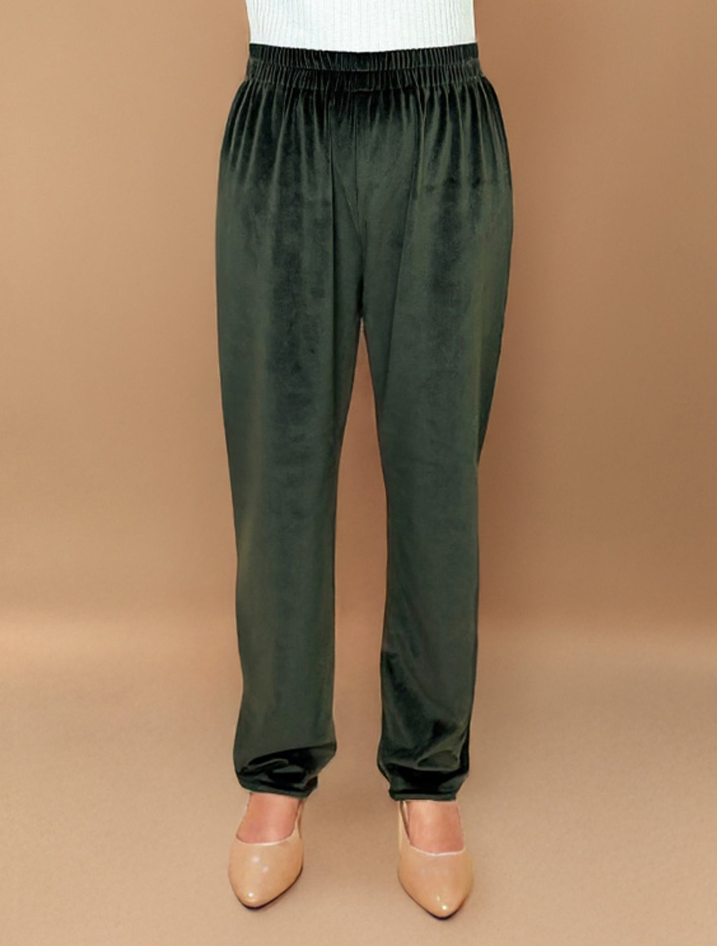 trueBrowns Olive Green Velvet Embroidered Co-ord Set - Swadesiicart