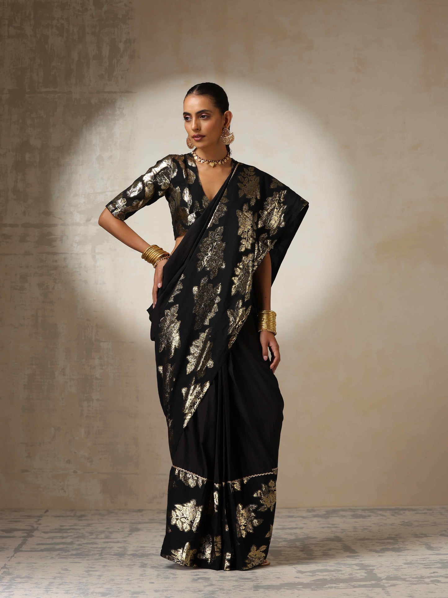 trueBrowns Black Metallic Blouse | Swadesiicart