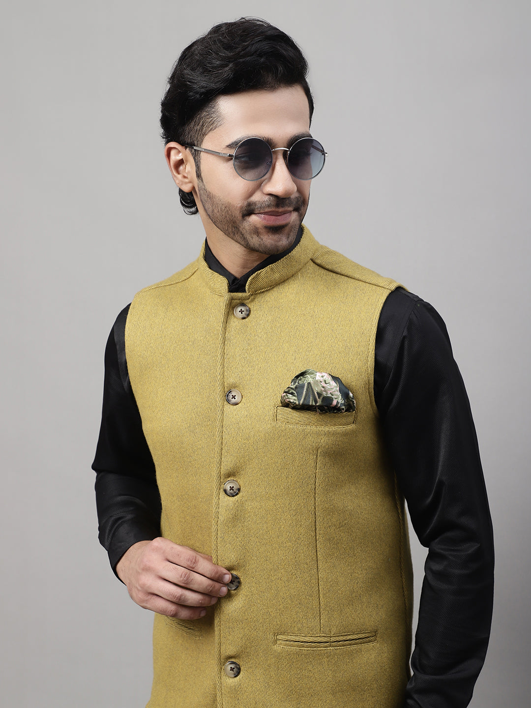 Even Apparels Men's Mustard Pure Wool Nehru Jacket | Swadesiicart
