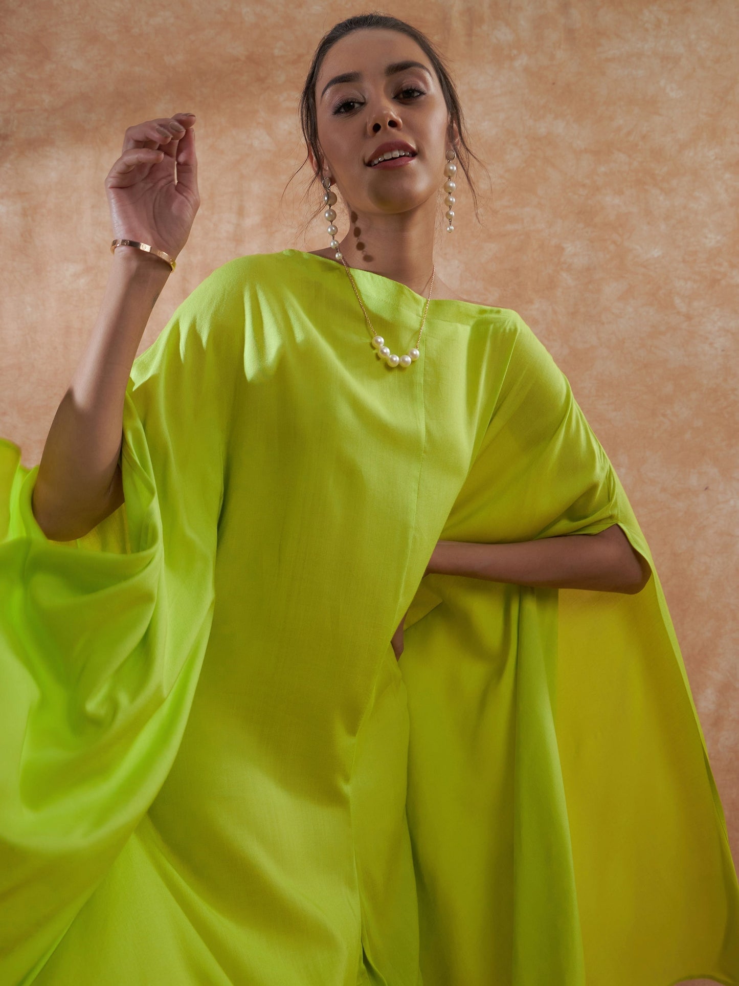 InWeave Lime Green Rayon Cowel Style Kaftan - Swadesiicart