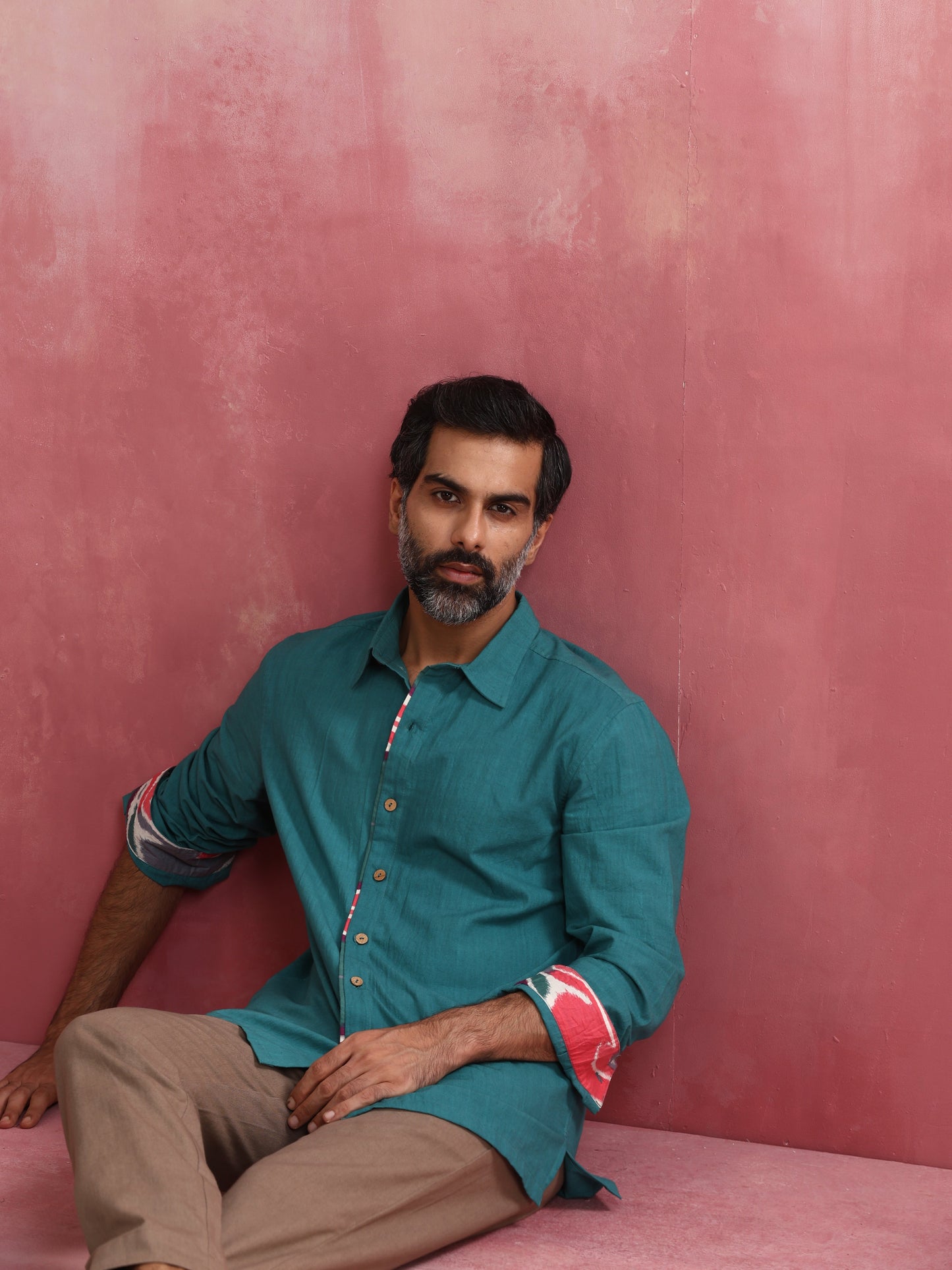 trueBrowns Men's Teal Cotton Shirt | Swadesiicart