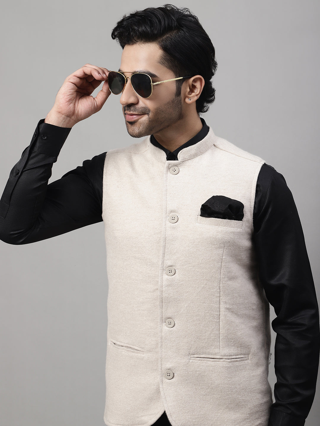 Even Apparels Men's Cream Pure Wool Nehru Jacket | Swadesiicart
