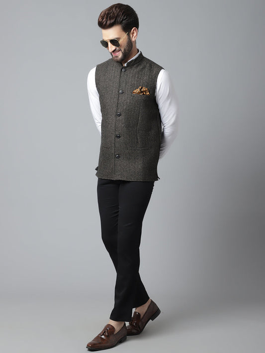 Even Apparels Men's Brown Pure Wool Nehru Jacket | Swadesiicart