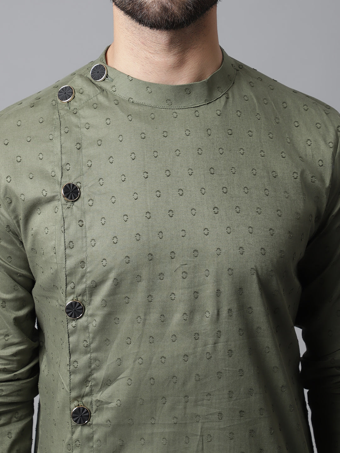 Even Apparels Green Sherwani Kurta With Asymetrical Cut | Swadesiicart