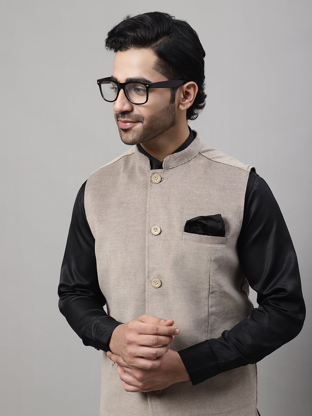 Even Apparels Men's Beige Nehru Jacket With Welt Pockets | Swadesiicart