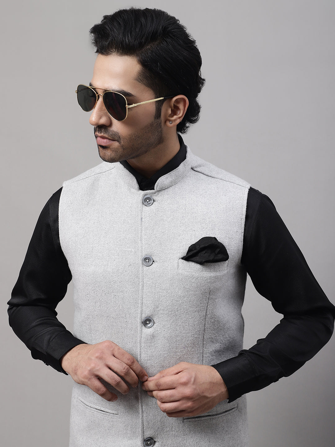 Even Apparels Men's Grey Pure Wool Nehru Jacket | Swadesiicart