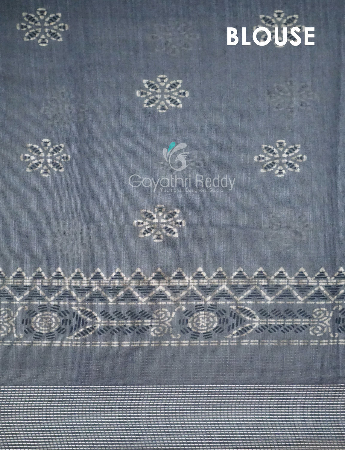 Powder Grey Coloured Block Print Semi Chanderi Saree By Gayathri Reddy Designer Studio | Swadesiicart