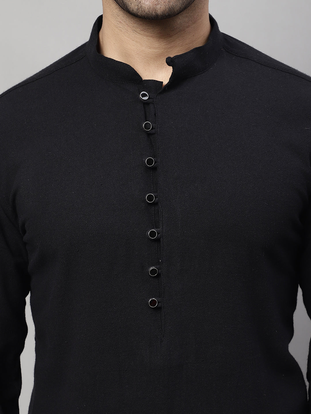 Even Apparels Black Pure Cotton Kurta With Band Collar | Swadesiicart