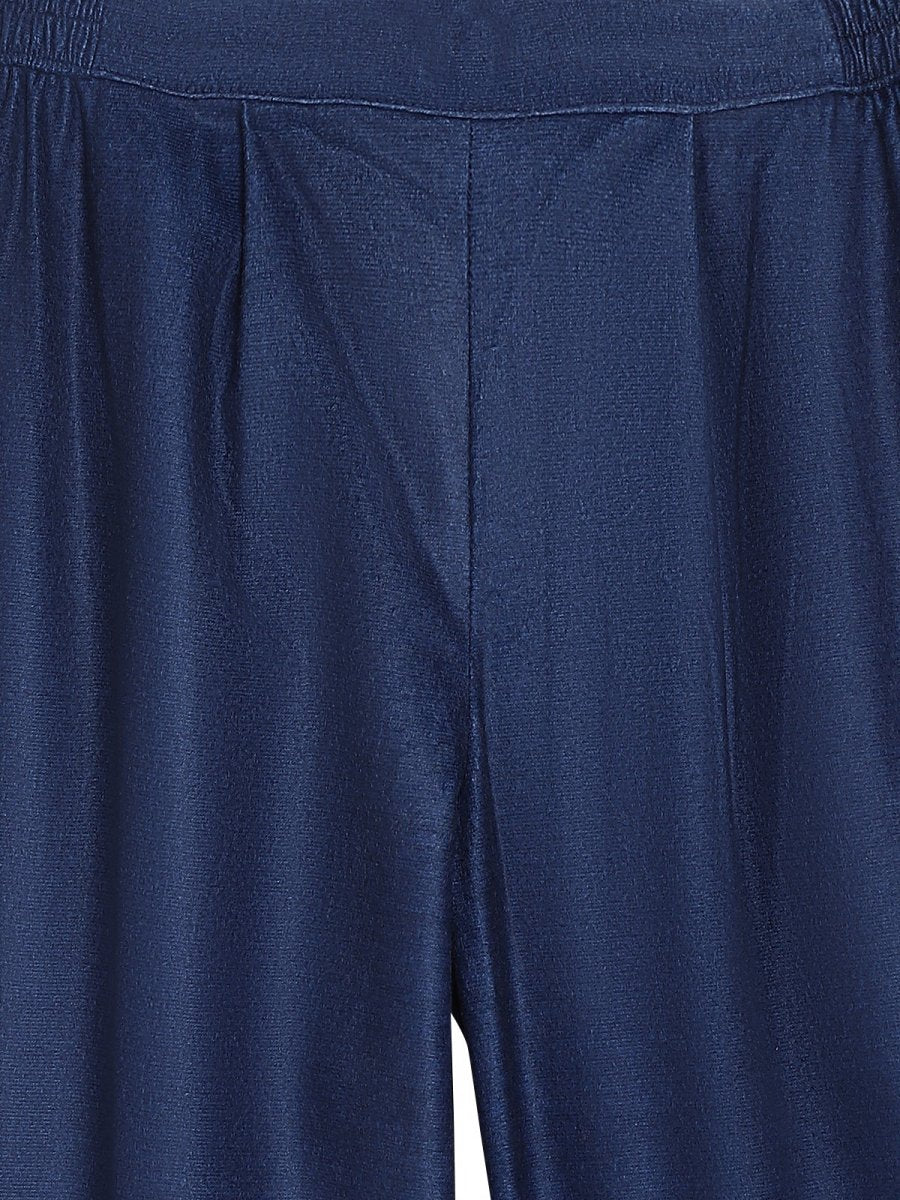 Ahalyaa Girls Navy Blue Velvet Angrakha Gotta Patti Kids Kurta with Palazzos | Swadesiicart