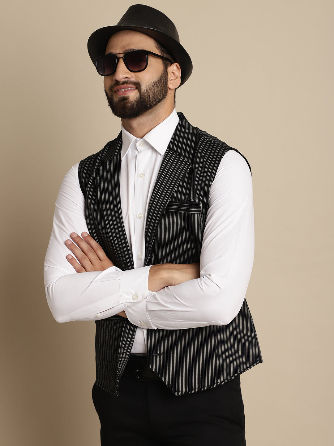 Even Apparels Men's Black Waistcoat with Notched Lapel | Swadesiicart