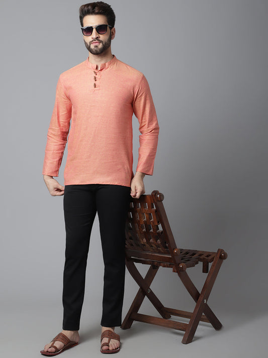 Even Apparels Orange Pure Cotton Kurta With Band Collar | Swadesiicart