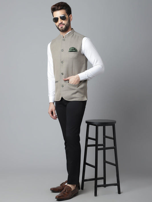 Even Apparels Men's Cream Nehru Jacket With Welt Pockets | Swadesiicart