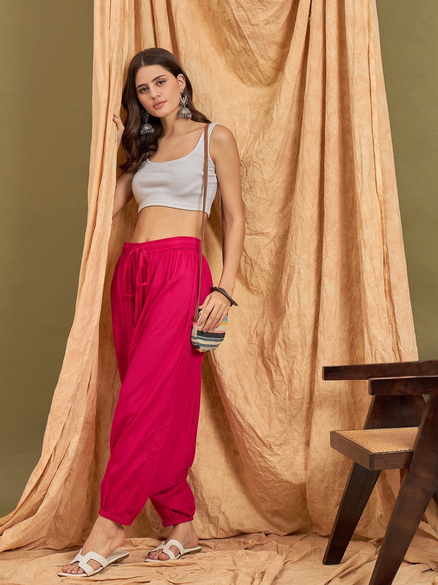 InWeave Fuchsia Solid Harem Pant - Swadesiicart