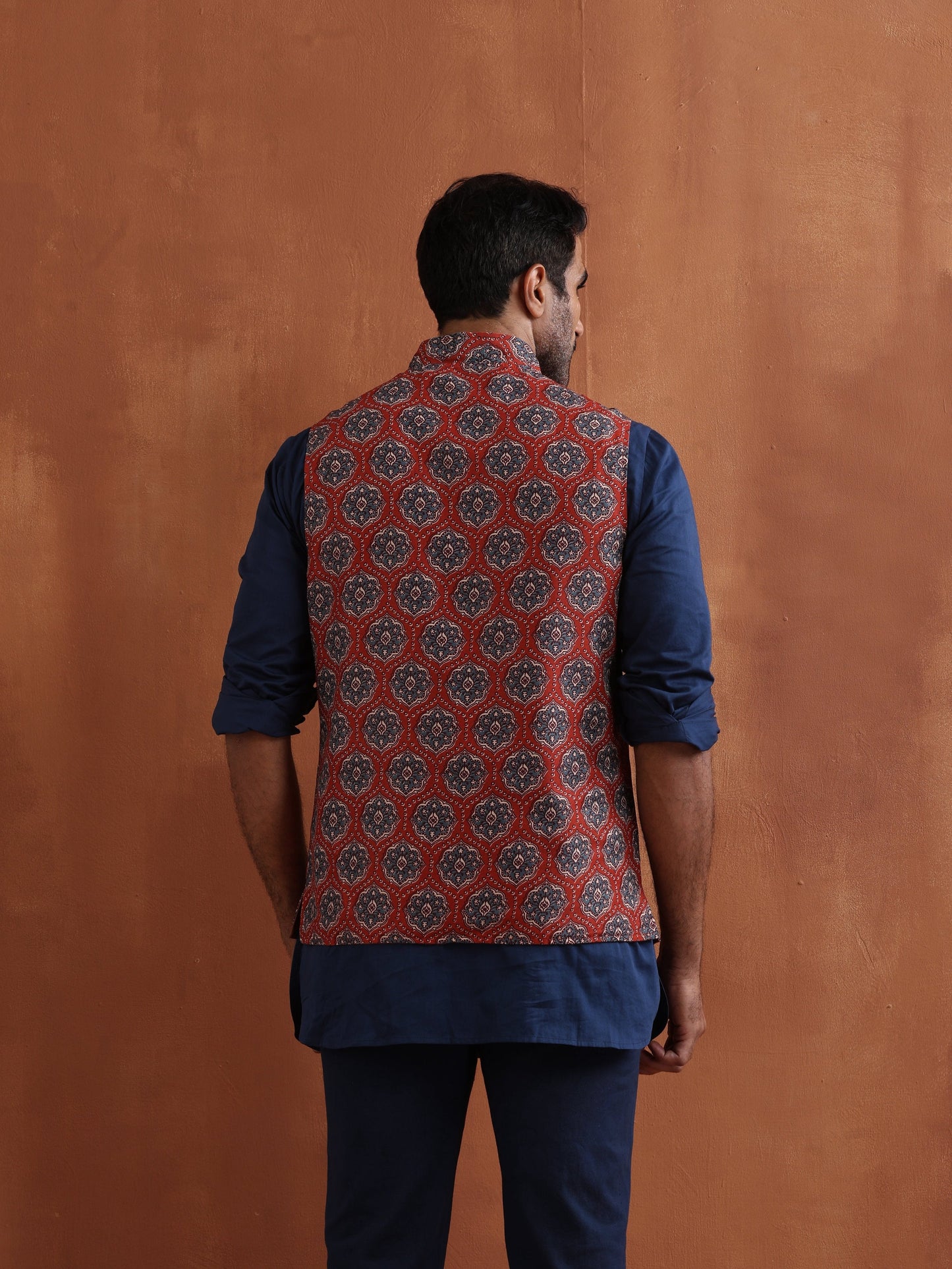 trueBrowns Men's Rust Printed Reversible Nehru Jacket | Swadesiicart