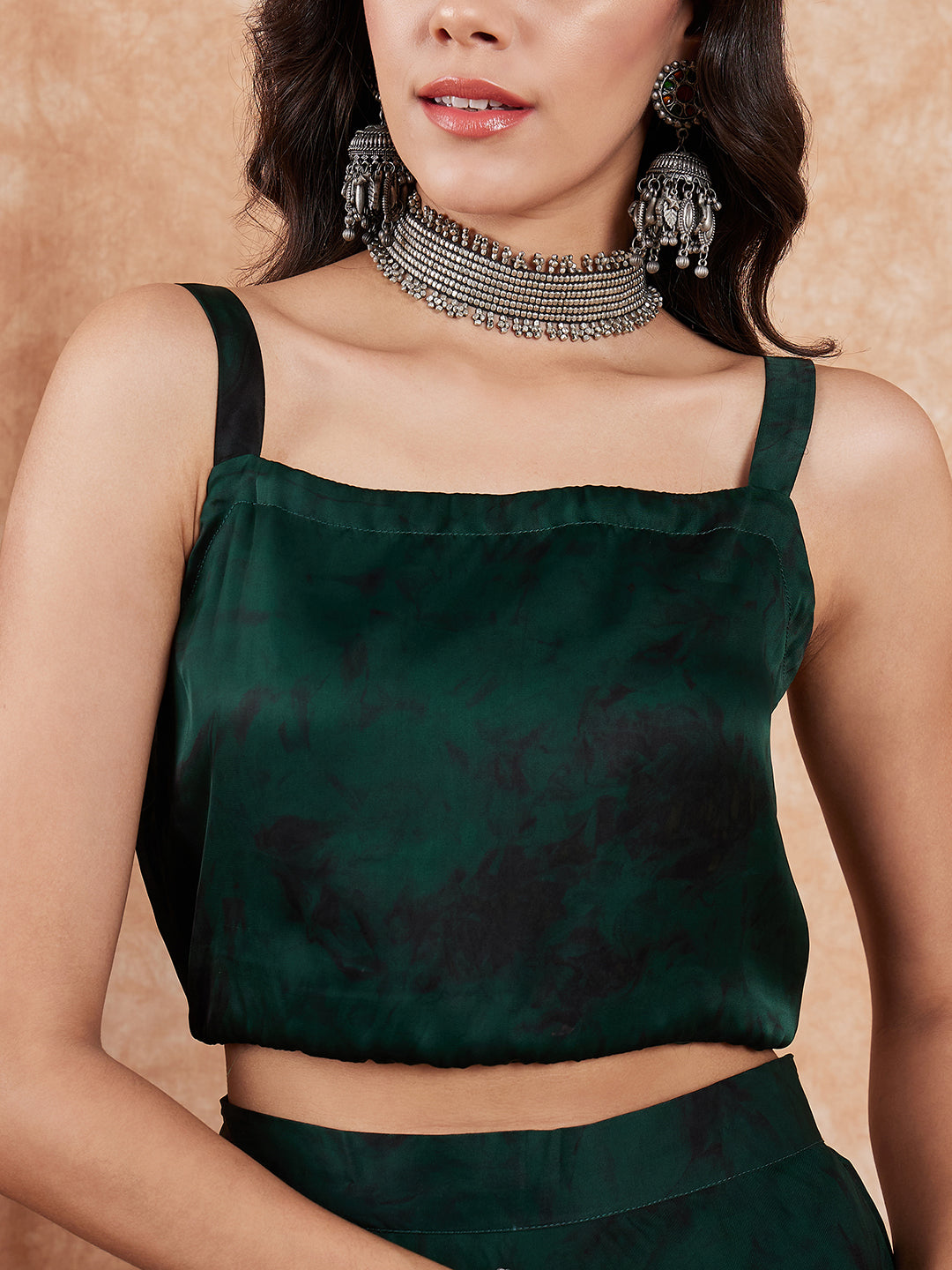 InWeave Women's Dark Green Black Gota Skirt Saree - Swadesiicart