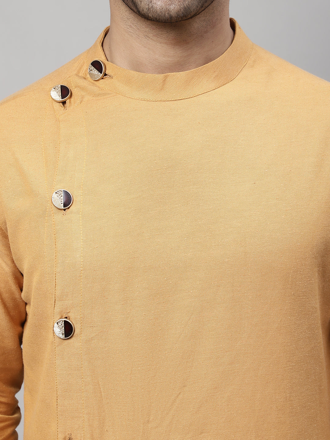 Even Apparels Mustard Sherwani Kurta With Asymetrical Cut | Swadesiicart