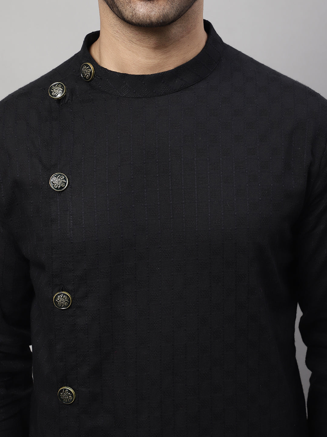 Even Apparels Black Sherwani Kurta With Asymetrical Cut | Swadesiicart