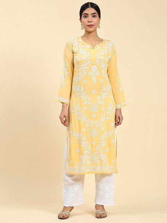 HOUSE OF KARI Ethnic Motifs Embroidered Chikankari Straight Kurta | Swadesiicart