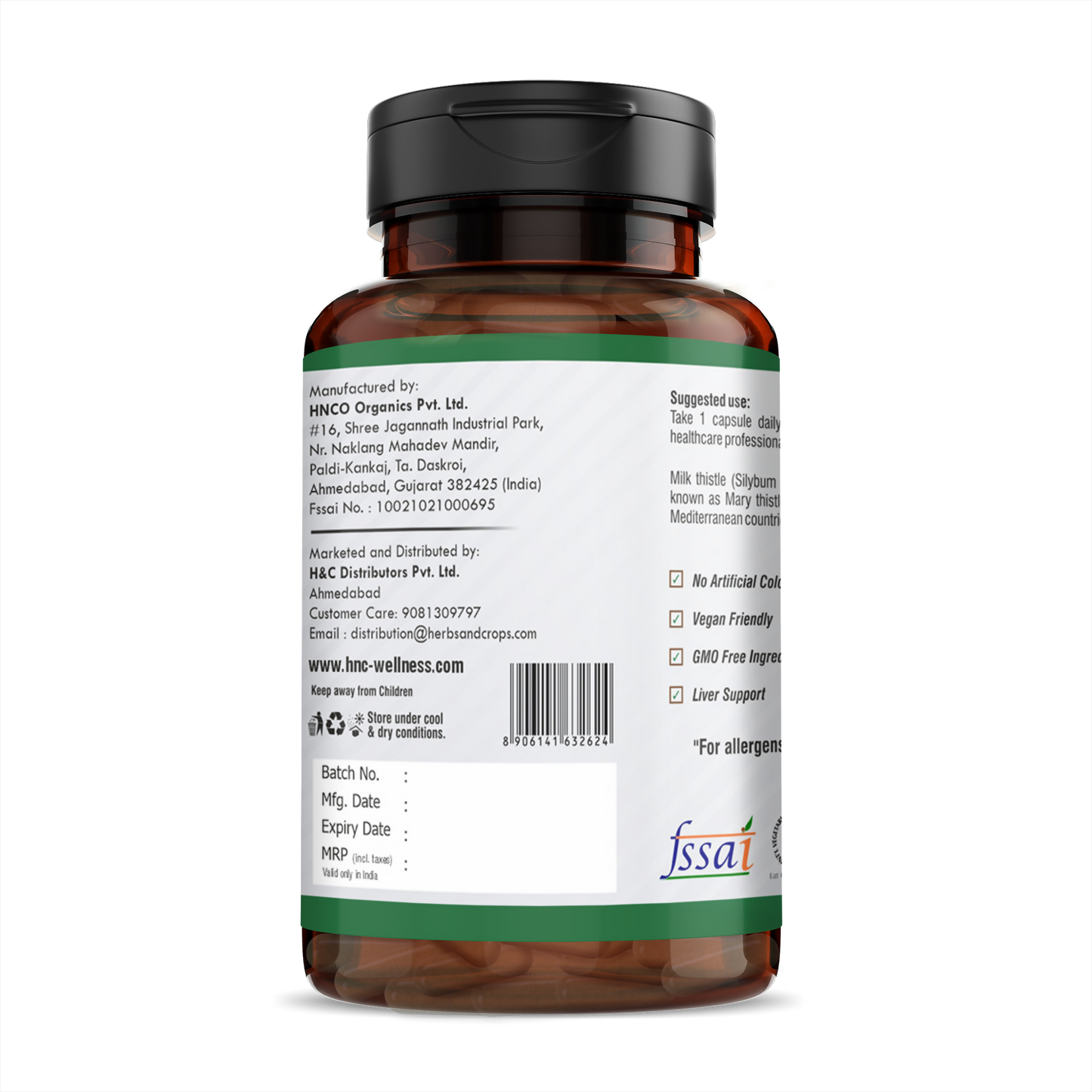 H&C Herbal Milk Thistle Veg Capsules - Swadesiicart