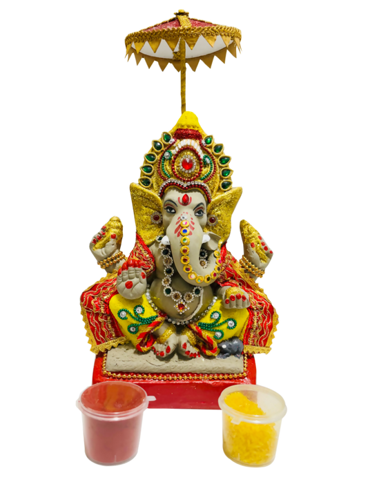 Eco-Friendly Ganesh Idols (Non-Toxic Colors) With Chatri, Kumkum & Akshat - Limited Time Offer | Swadesiicart