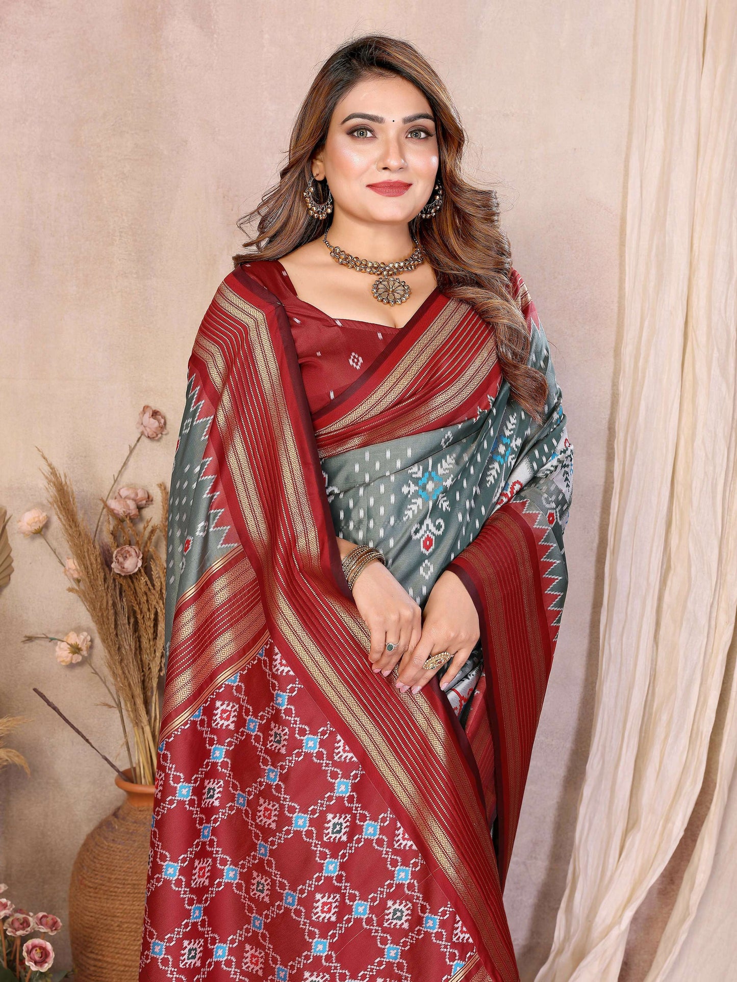 Aastha Fashion Grey Soft Silk Weaving Saree