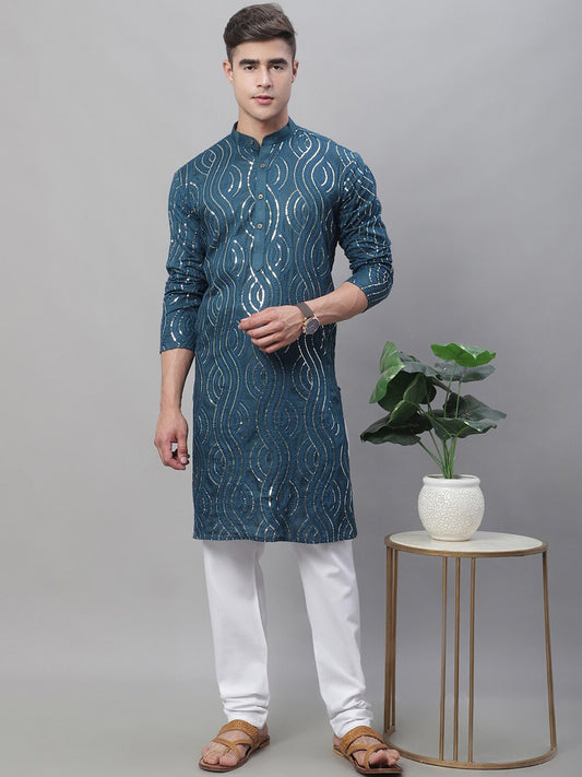 Sojanya Ethnic Motifs Embroidered Sequinned Pure Cotton Kurta | Swadesiicart