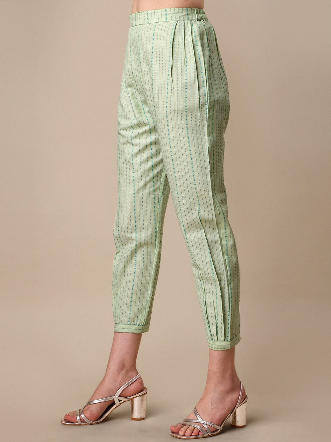 Kalini Women Woven Striped Thread Work Kurta with Trousers - Swadesiicart