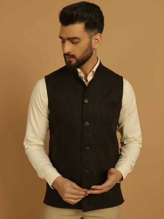 Even Apparels Nehru Jacket With Welt Pockets - Brown | Swadesiicart