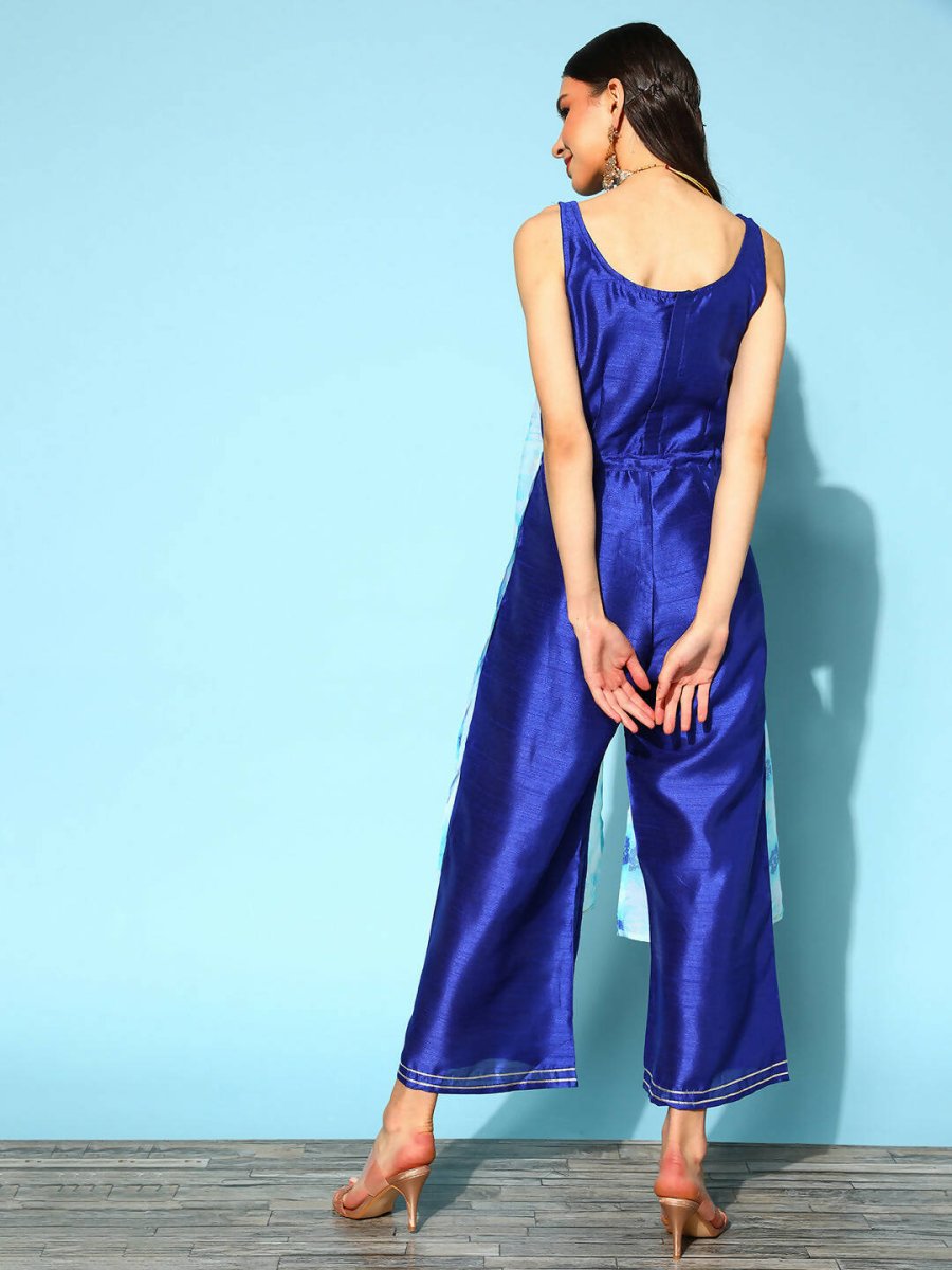 Ahalyaa Womens Royal Blue Poly Silk Printed Jumpsuit - Swadesiicart