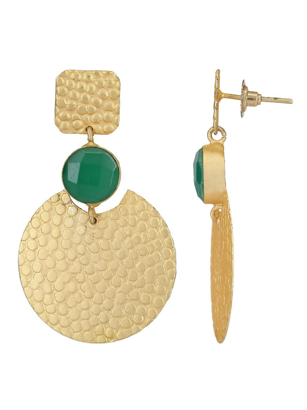 Joban Fashion Women Round Shape Green Stone Matte Gold Earrings | Swadesiicart