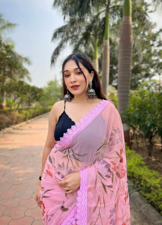 Vamsee Snehalata Pink Shimmer Silk Saree - Swadesiicart