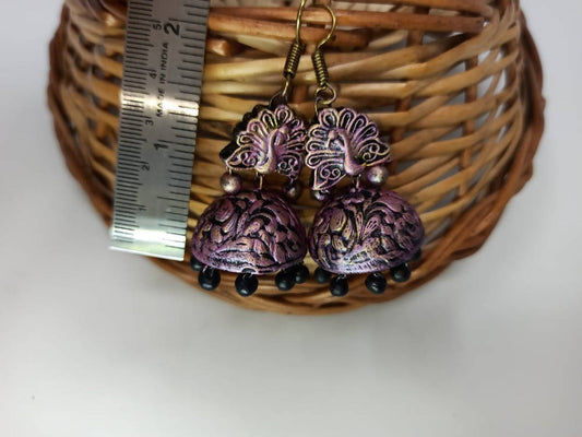 Terracotta Peacock Dazzling Temple Earrings