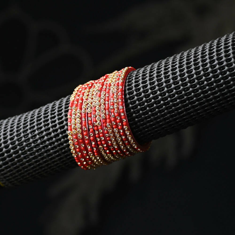 Afast Elegant Bridal & Wedding Party Fashion Bangle/Kada Set, Red, Glass, Pack Of 12 Model No- A23 - Swadesiicart