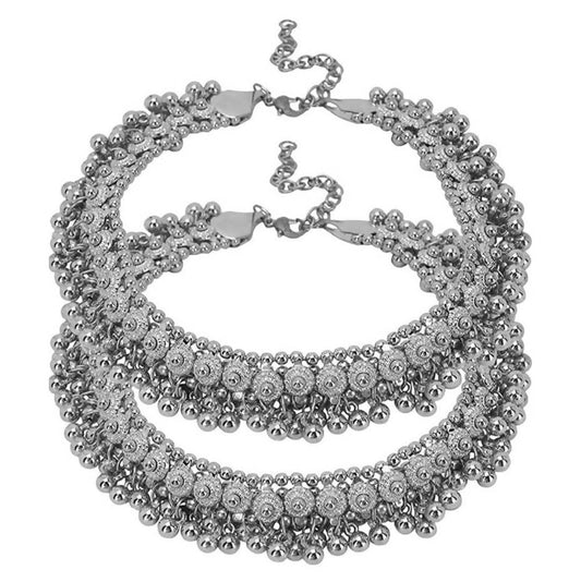 Mominos Fashion Trendy Oxidised Silver Plated Traditional Anklets