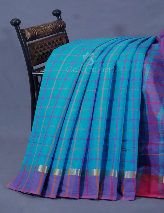 Dual Shade of Sky Blue And Purple Pure Mangalgiri Cotton By Gayathri Reddy Designer Studio | Swadesiicart