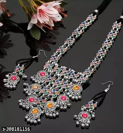 Tehzeeb Creations Women's Multi Colour Meenakari Work Necklace Set - Swadesiicart