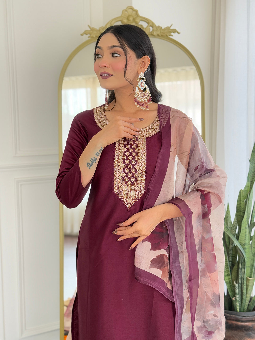 The52 Women's Gorgeous Rayon Embroidery Straight Kurta with Pant And Dupatta Set - Swadesiicart