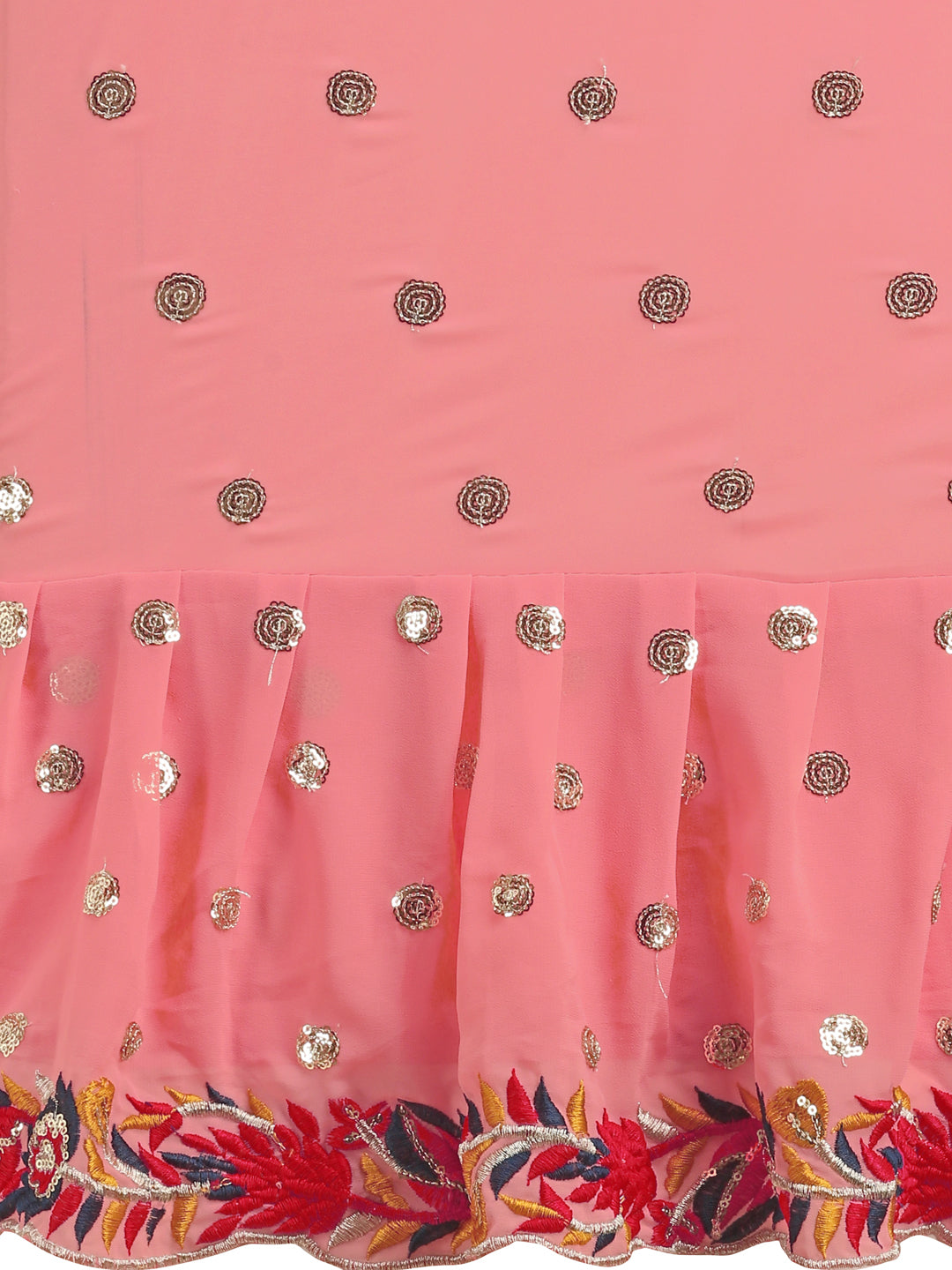 Lorenvalley Fashion Peach Faux Georgette Ruffle Saree with Fancy Sequence work & Blouse - Swadesiicart