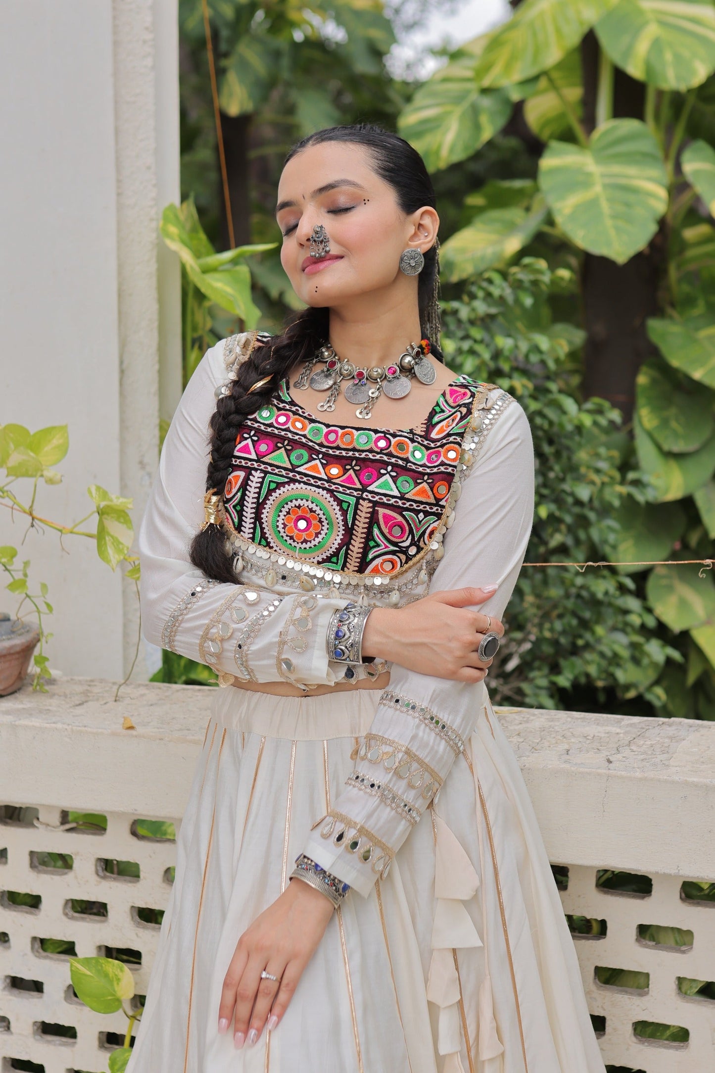 Lorenvalley Fashion White Roman Silk with Attractive Gota-Patti Lace Lehenga Choli | Swadesiicart