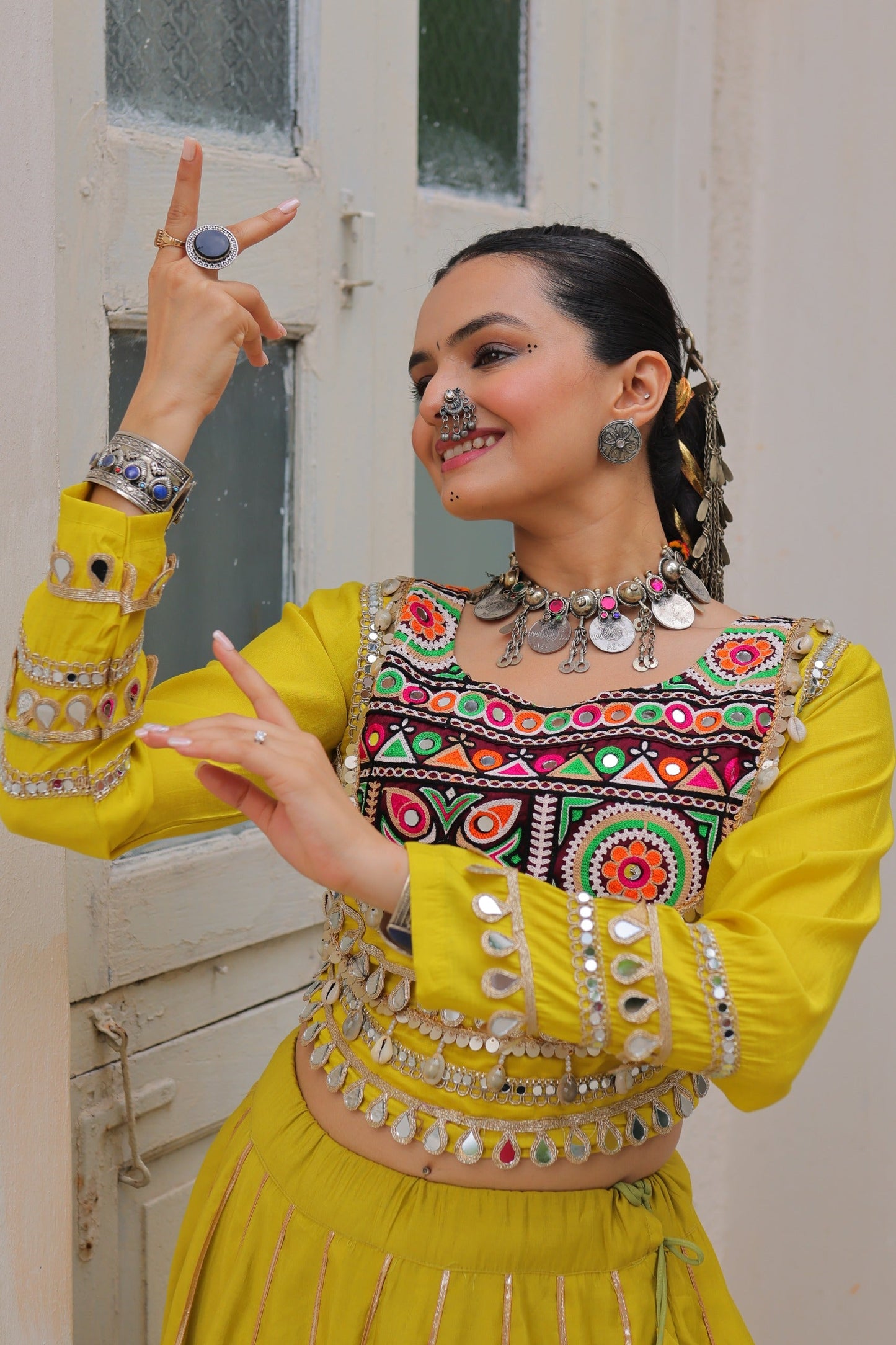 Lorenvalley Fashion Yellow Roman Silk with Attractive Gota-Patti Lace Lehenga Choli | Swadesiicart