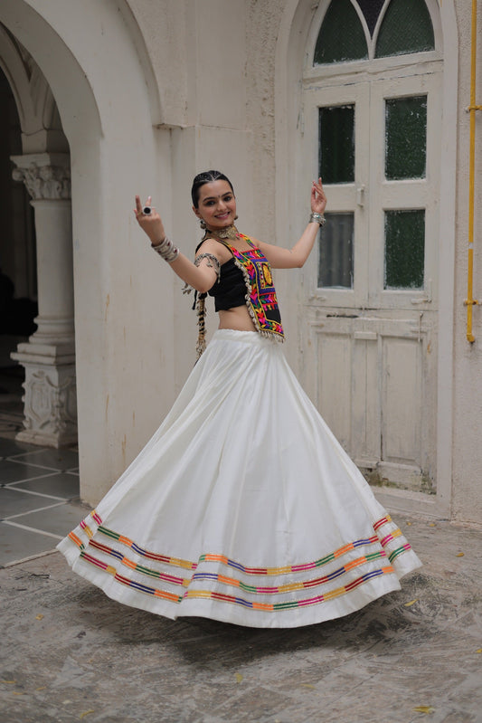 Lorenvalley Fashion White Roman Silk with Attractive Gota-Patti Lace Lehenga Choli | Swadesiicart