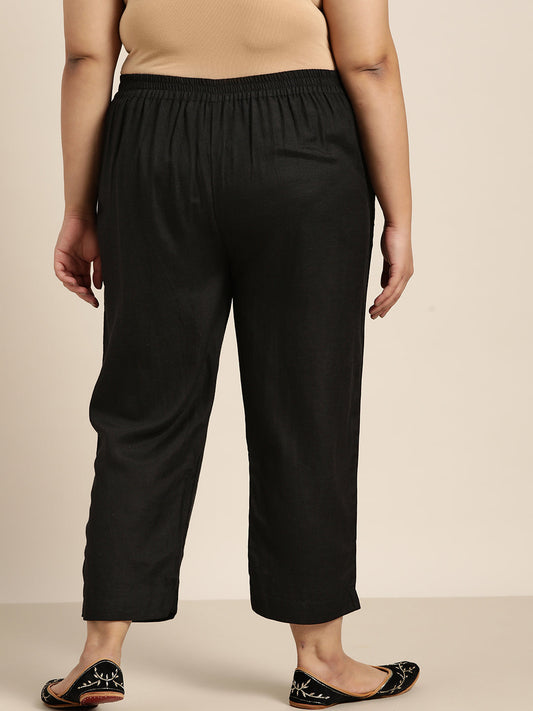 Juniper Women Black Rayon Flex Solid Slim Fit Pant/Slim Pant | Swadesiicart