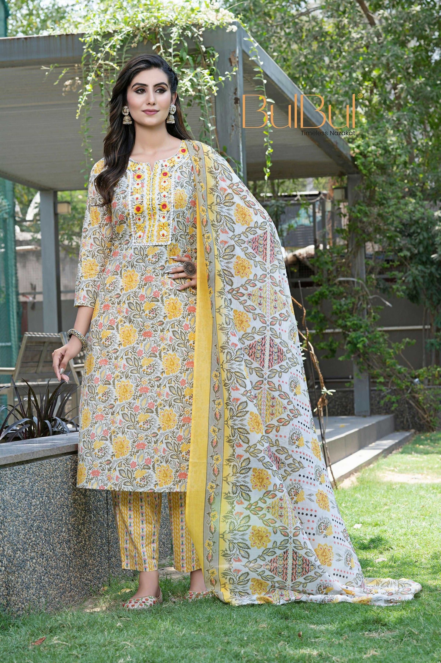 BulBul Fashionista Mustard Cotton Kurta Set with Dupatta - Swadesiicart
