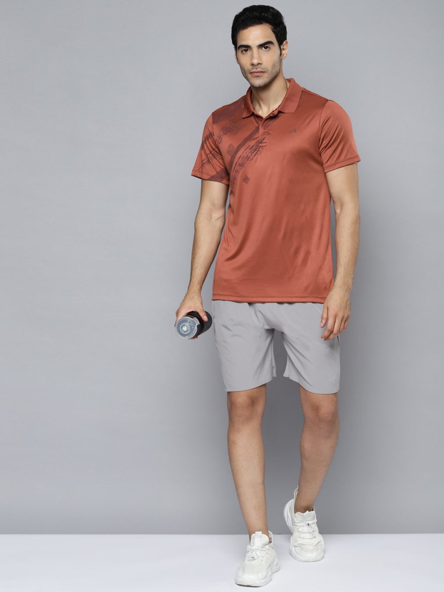 Alcis Men Rust Printed Polo Collar Slim Fit T-shirt | Swadesiicart