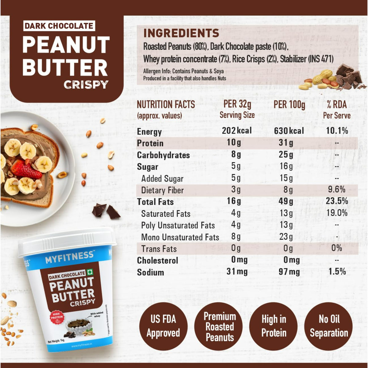 Myfitness High Protein Dark Chocolate Peanut Butter Crispy