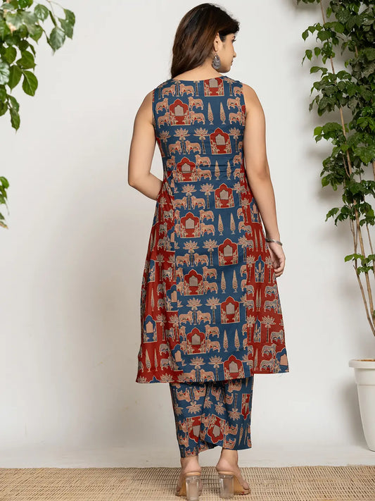 Yufta Cotton A-Line Sleeveless Co-Ord Set - Swadesiicart