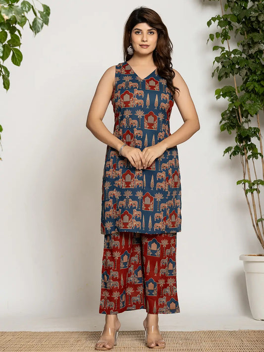 Yufta Cotton Sleeveless Co-Ord Set - Swadesiicart