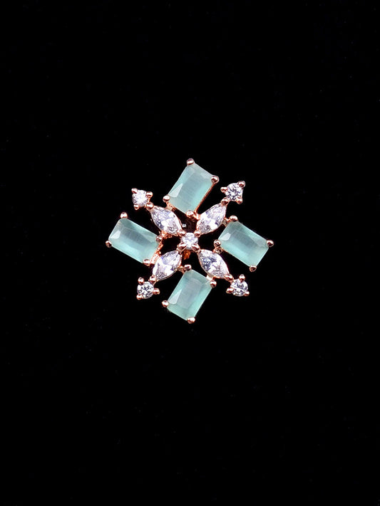 Saraf RS Jewellery Sea Green & Rose Gold-Polished American Diamond Studded Jewellery Set - Swadesiicart